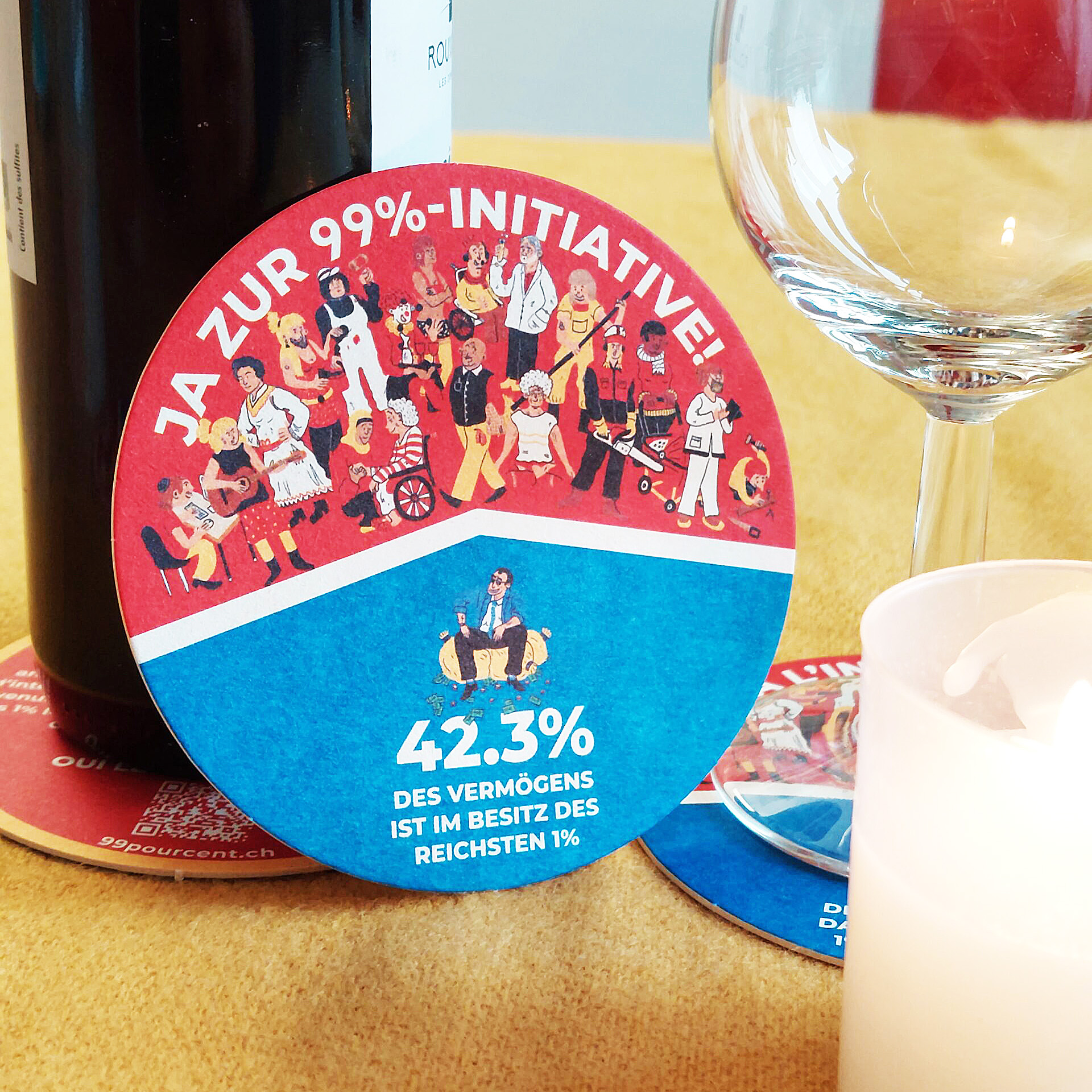 JUSO Bierdeckel, Glasuntersetzer "JA zur 99% Initiative"