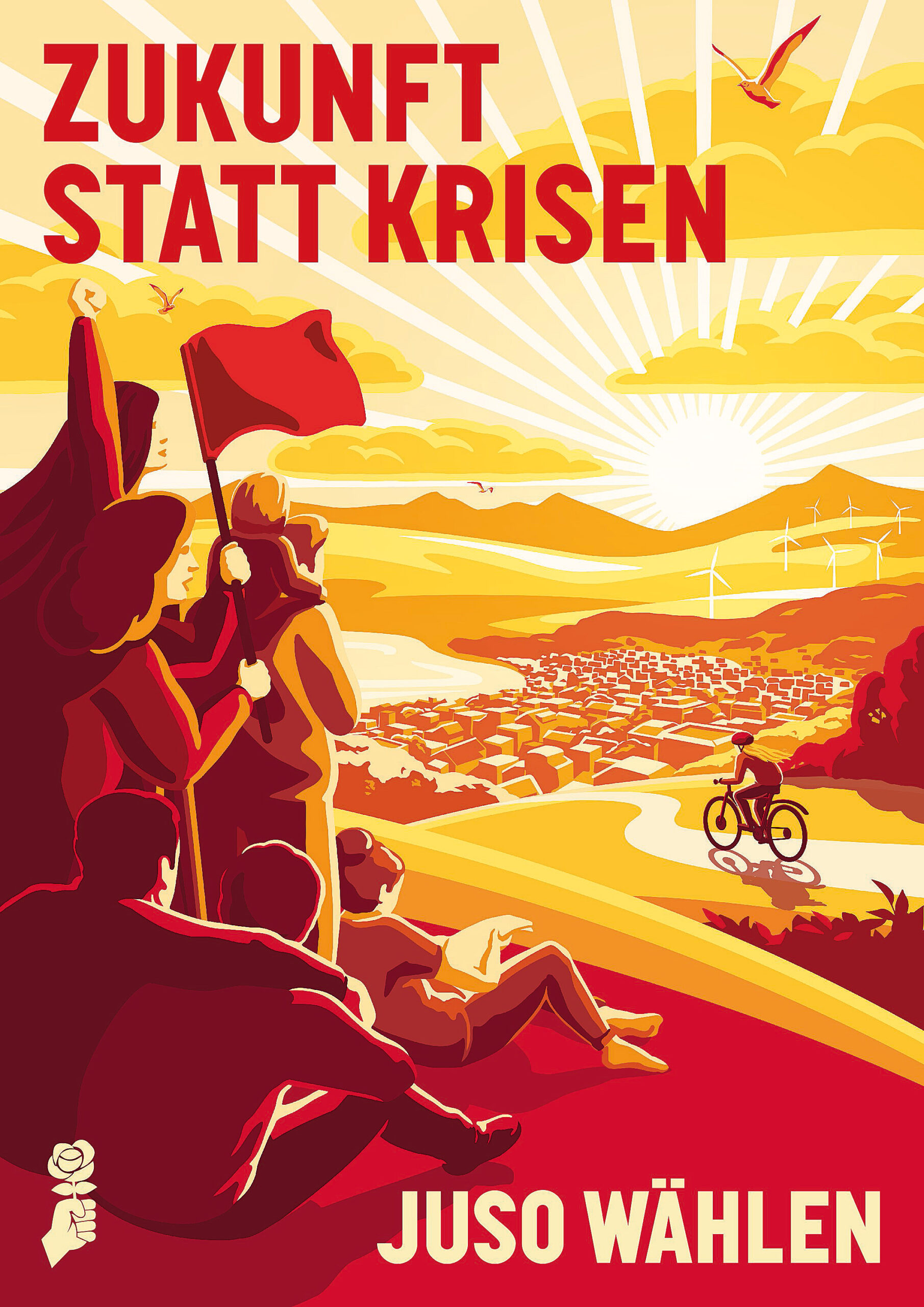 Affiche JUSO "L'avenir plutôt que les crises - voter JUSO".